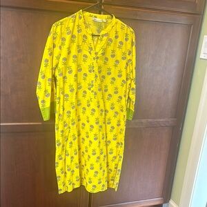 Westside brand Yellow Green Buttoned Midi Kurta with V-Neck and bishop sleeve